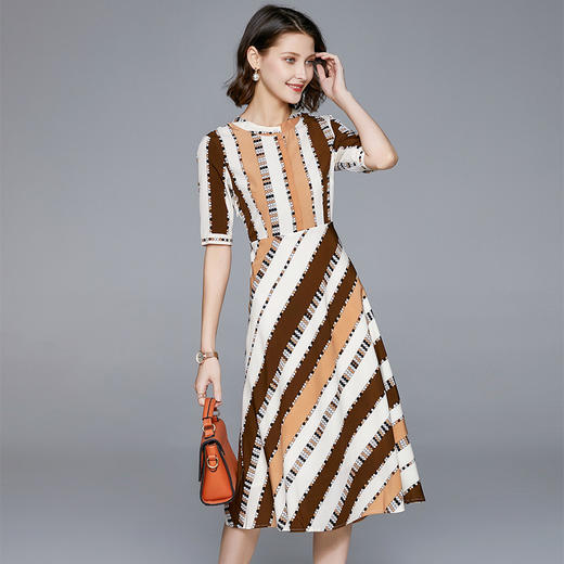 BHS-020104086新款女新款品质款中长款五分袖圆领撞色波点A字裙 商品图2