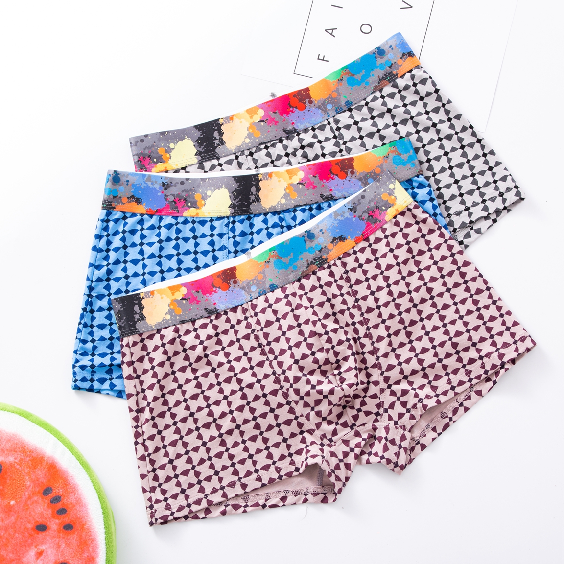 NDKPJ2112 【1条】男士莫代尔超柔软时尚印花平角内裤