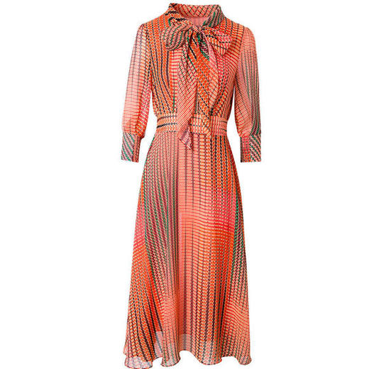 FMY-29767新款典雅端庄修身系带中长印花雪纺连衣裙 商品图4