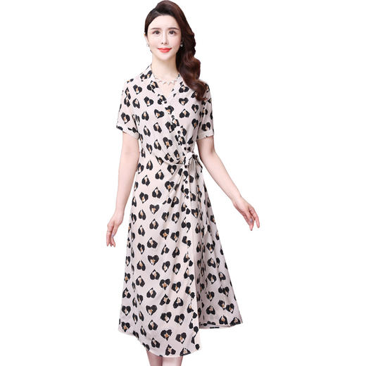 WXY-2060真丝豹纹连衣裙2020新款夏V领收腰显瘦A字裙 商品图4