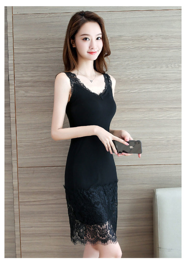 pddjanuaey新款韩版时尚中长款性感蕾丝吊带裙tzf
