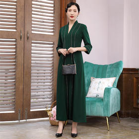 DLQ-A2111法式复古绿色收腰显瘦轻熟风连衣裙