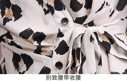 WXY-2060真丝豹纹连衣裙2020新款夏V领收腰显瘦A字裙 商品图6