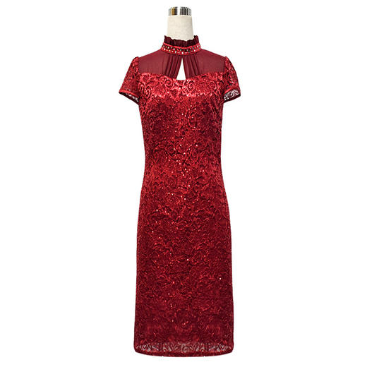 MY-92326新款修身显瘦钉珠妈妈装旗袍连衣裙 商品图5