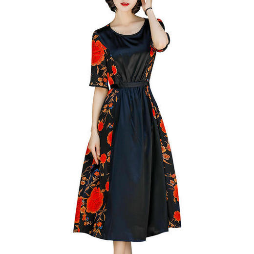 NYT-2017原创印花连衣裙真丝A字裙收腰显瘦长裙 商品图4