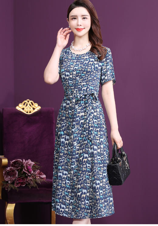 WXY-M013新款夏短袖圆领大码桑蚕丝沙滩裙子 商品图2