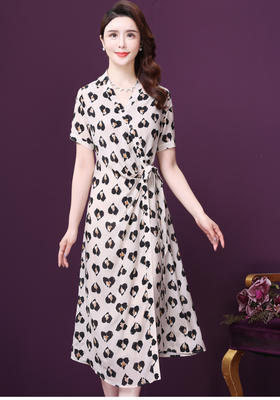 WXY-2060真丝豹纹连衣裙2020新款夏V领收腰显瘦A字裙