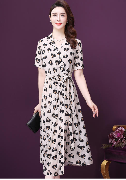 WXY-2060真丝豹纹连衣裙2020新款夏V领收腰显瘦A字裙 商品图1