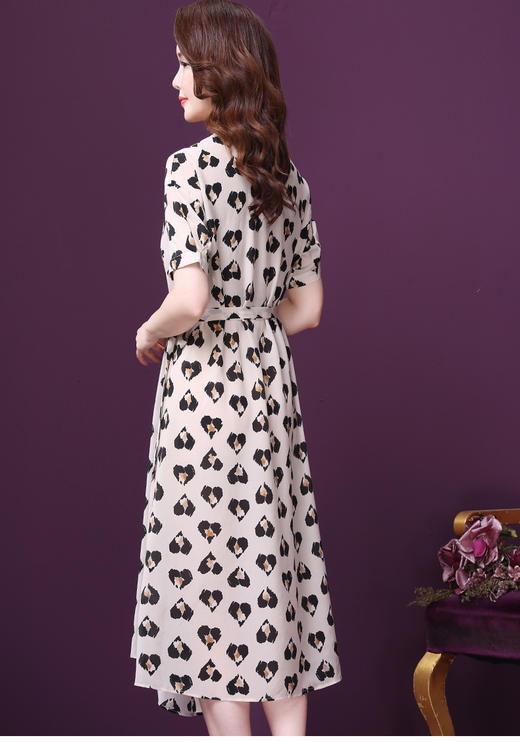 WXY-2060真丝豹纹连衣裙2020新款夏V领收腰显瘦A字裙 商品图3