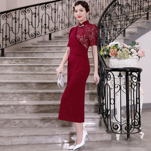 DLQ-A2485红色新款喜婆婆高贵婚礼旗袍改良版连衣裙 商品图0