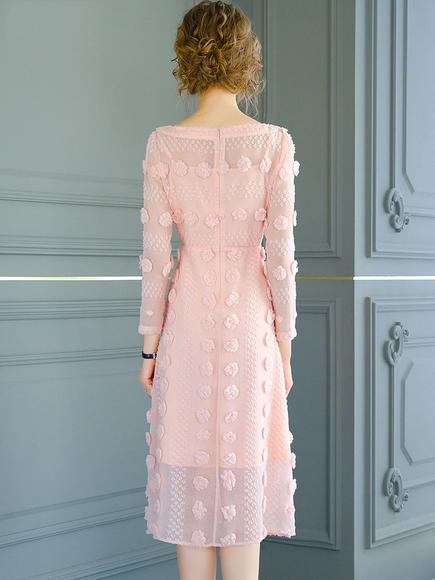 FMY-29729新款时尚温柔风中长款粉色清新仙女连衣裙 商品图3