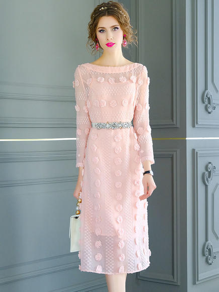 FMY-29729新款时尚温柔风中长款粉色清新仙女连衣裙 商品图1