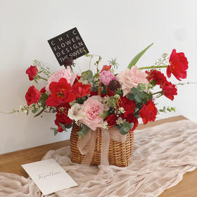 花艺 馨悦红色系花篮