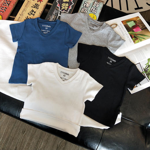 YJX-童装新款儿童短袖男女童宝宝v领纯棉打底衫 商品图2