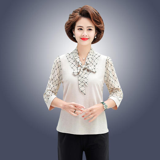 MQ-1118-2019夏装新款时尚V领蝴蝶结七分袖上衣YY 商品图2