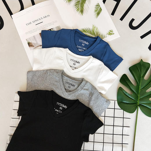 YJX-童装新款儿童短袖男女童宝宝v领纯棉打底衫 商品图0