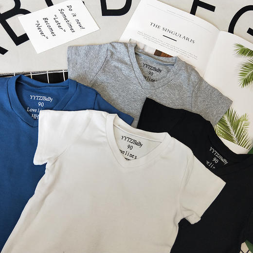 YJX-童装新款儿童短袖男女童宝宝v领纯棉打底衫 商品图1