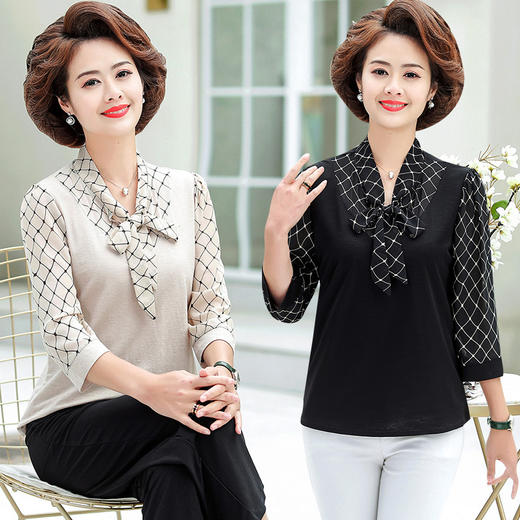 MQ-1118-2019夏装新款时尚V领蝴蝶结七分袖上衣YY 商品图0