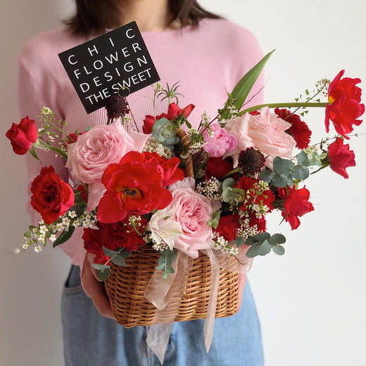 花艺 馨悦红色系花篮 商品图1