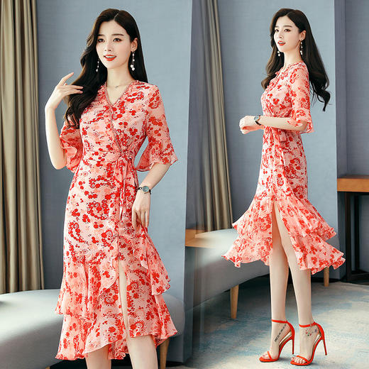 WZNH-9973夏季减龄显瘦收腰潮流韩版短袖连衣裙 商品图0