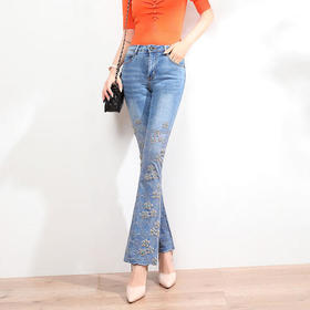 XTY-3-3338新款修身显瘦钉珠绣花牛仔裤