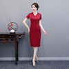 WXG-CS20-1春夏新款中式复古婚宴妈妈装醋酸旗袍裙 商品缩略图3