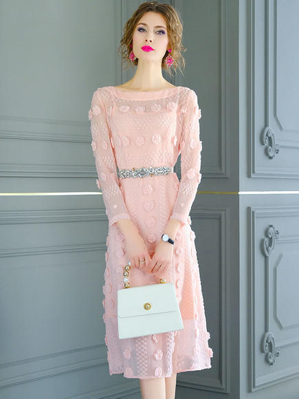 FMY-29729新款时尚温柔风中长款粉色清新仙女连衣裙 商品图0