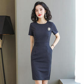 XZ8121时尚韩版修身简约条纹OL职业连衣裙（不带胸针）