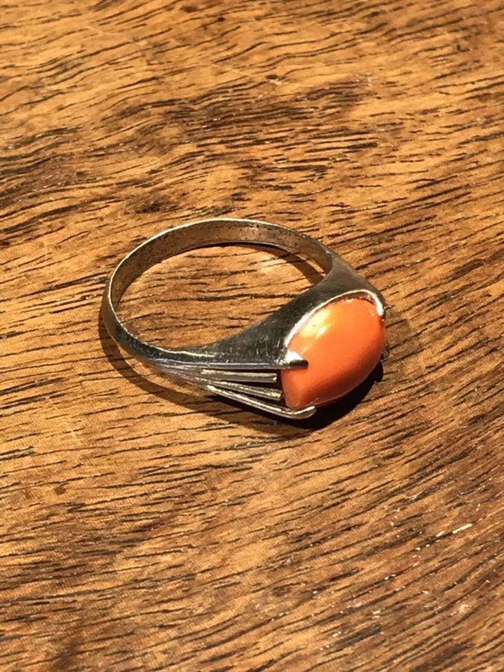 天然红珊瑚蛋面银戒指顺丰包邮