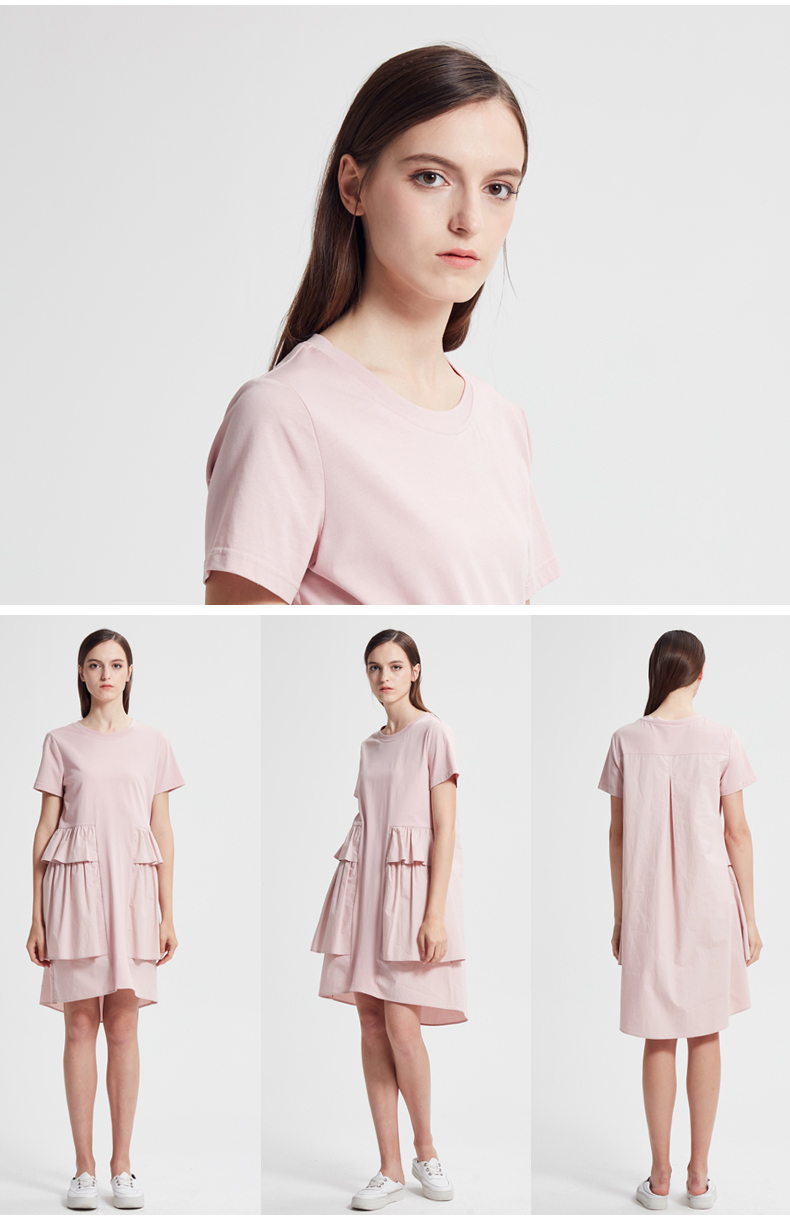 水淼大码女装2020新款夏装胖mm宽松显瘦拼接洋气中长款连衣裙8053