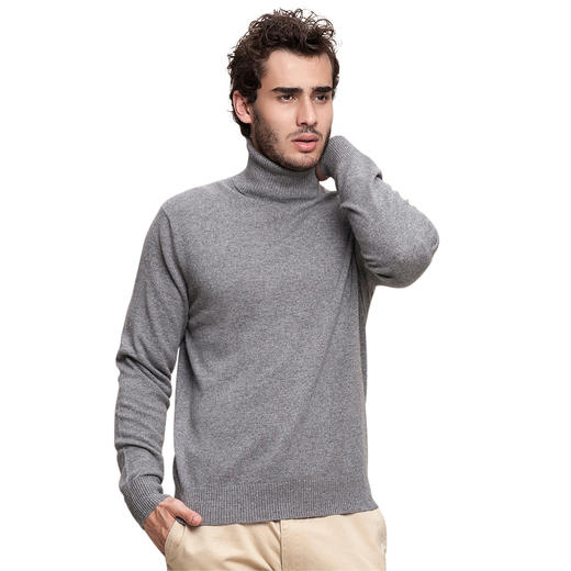 羊绒世家秋冬新款休闲中年100%羊绒衫高领套衫针织衫纯色男士毛衣 商品图2