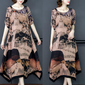 AHM-aswy3021新款时尚气质贵妇大码妈妈装圆领中长款连衣裙