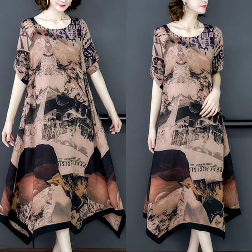 AHM-aswy3021新款时尚气质贵妇大码妈妈装圆领中长款连衣裙 商品图0