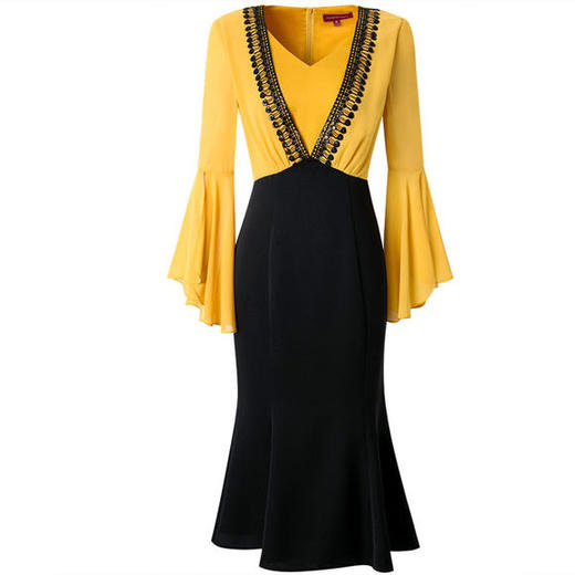 FMY29854新款高端优雅气质高腰显瘦拼接中长款鱼尾裙 商品图4