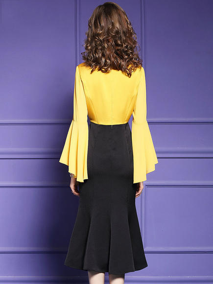 FMY29854新款高端优雅气质高腰显瘦拼接中长款鱼尾裙 商品图3