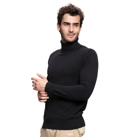 羊绒世家秋冬新款休闲中年100%羊绒衫高领套衫针织衫纯色男士毛衣 商品图1
