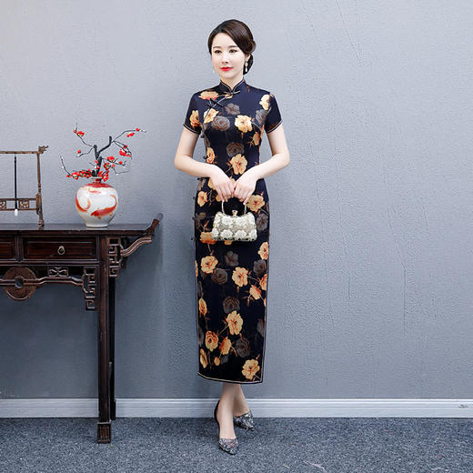 WXG  20-i 高端优雅旗袍真丝长款双层裙 商品图2