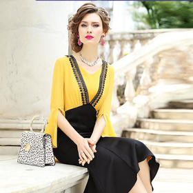 FMY29854新款高端优雅气质高腰显瘦拼接中长款鱼尾裙