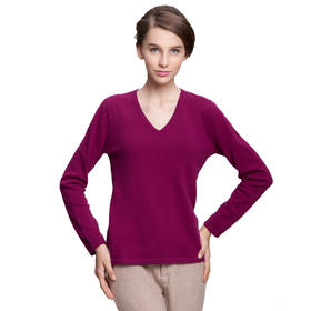 羊绒世家秋冬女装反季促销新款纯色毛衣女套头V领针织衫女羊绒衫