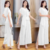 WZNH-2051夏季优雅舒适气质修身阔腿裤雪纺简约纯色两件套 商品缩略图0