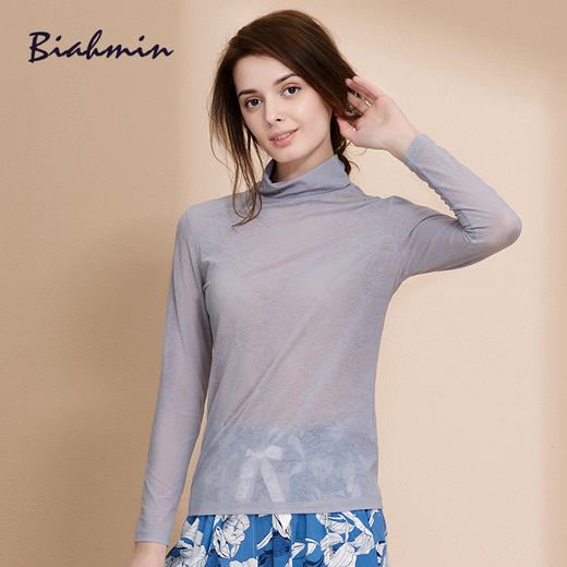 贝佳人正品新品简约舒适薄款纯色长袖修身显瘦高领打底衫T恤上衣BW51732 商品图2