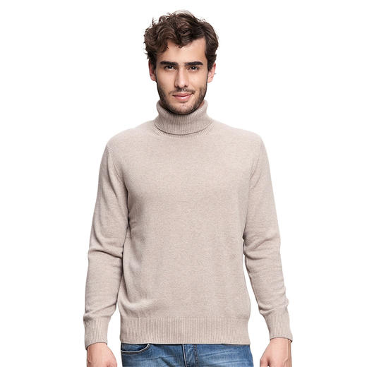 羊绒世家秋冬新款休闲中年100%羊绒衫高领套衫针织衫纯色男士毛衣 商品图0