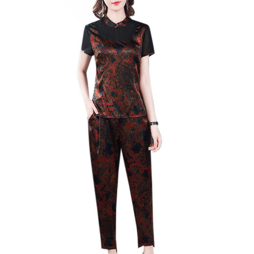 LFJR-9028夏新款真丝衬衫桑蚕丝短袖上衣阔腿裤两件套 商品图4