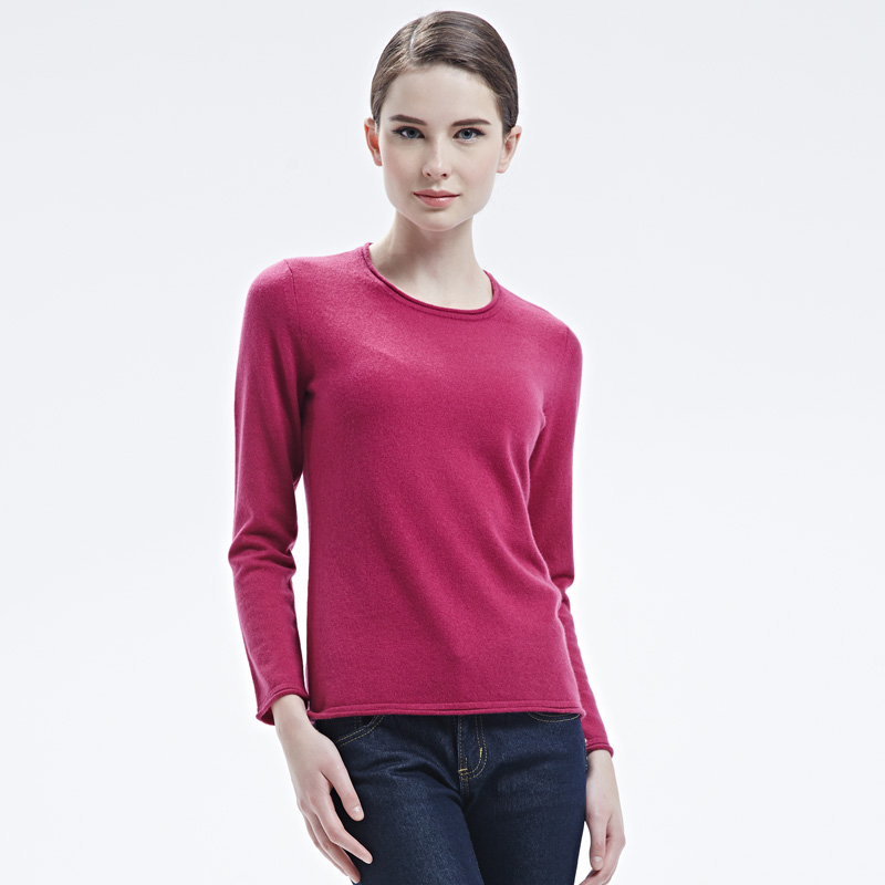 羊绒世家秋冬圆领纯山羊绒衫女套头毛衣直筒宽松多色薄内搭针织衫