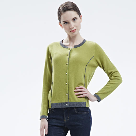 羊绒世家春秋新款圆领羊绒女开衫短款小外套女修身外搭薄款毛衣女 商品图3