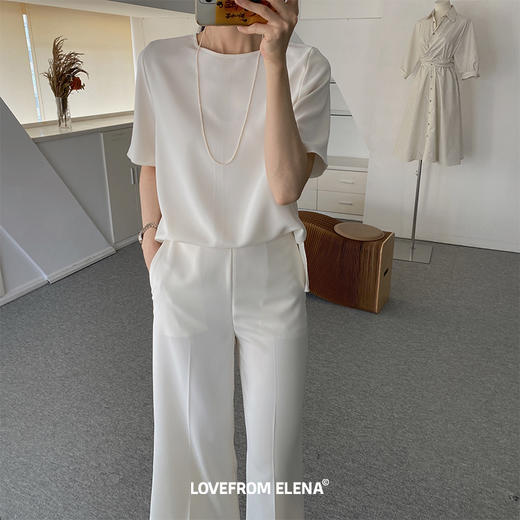 圆领短袖八分裤两件套（米白） 商品图1