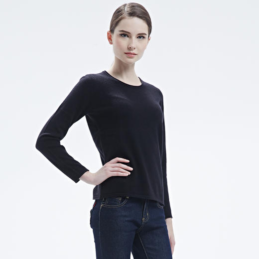 羊绒世家秋冬圆领纯山羊绒衫女套头毛衣直筒宽松多色薄内搭针织衫 商品图1