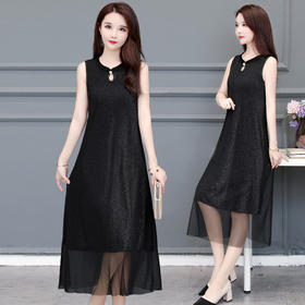 BCYD-016夏季改良百搭大码无袖背心裙修身遮肚连衣裙
