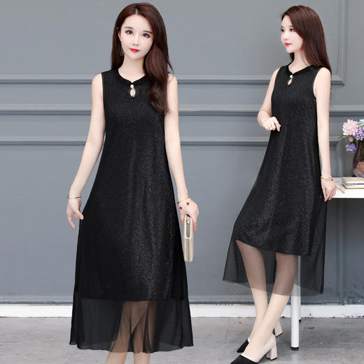 BCYD-016夏季改良百搭大码无袖背心裙修身遮肚连衣裙 商品图0