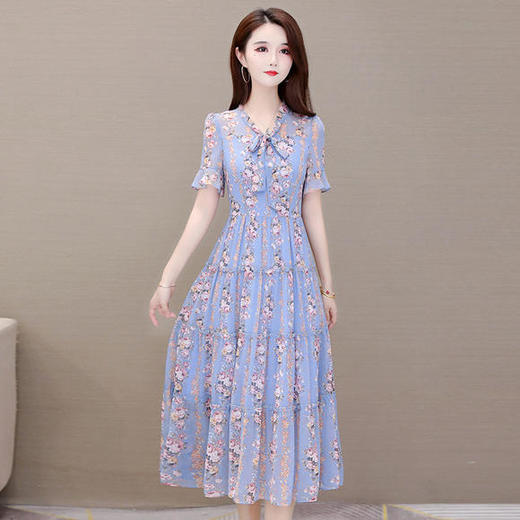 YWE-OS20LY43喇叭袖印花时尚气质修身显瘦连衣裙 商品图1